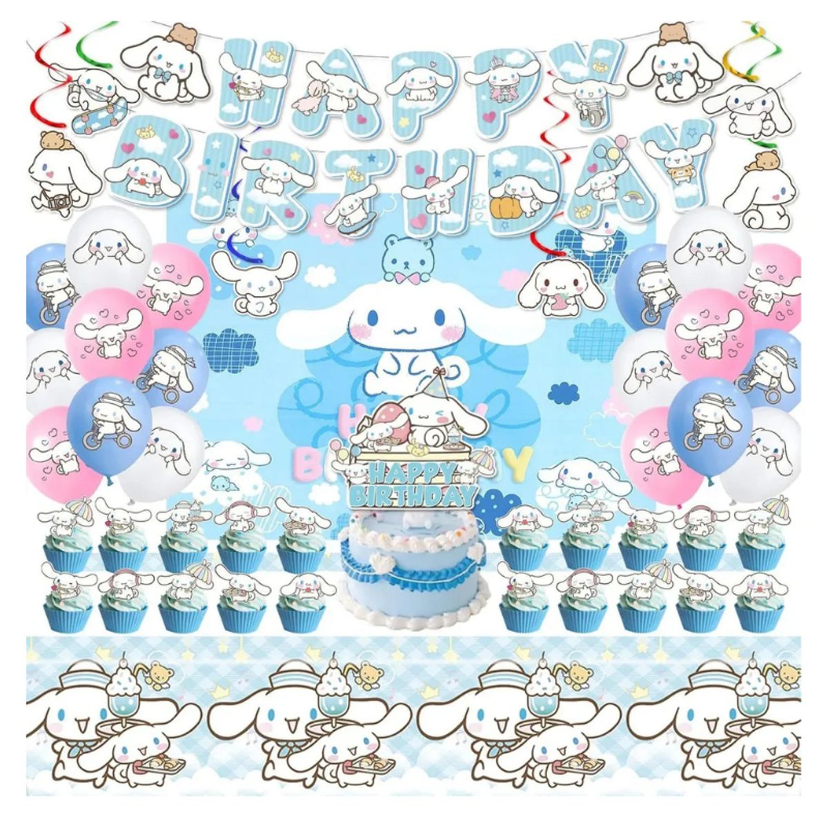 GENERICO - Set De Cumpleaños cotillón De Cinnamoroll Decoración + Tela