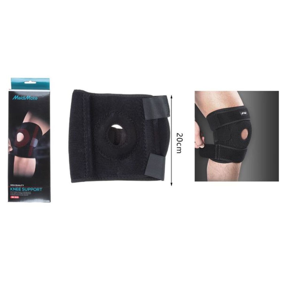 GENERICO - Rodillera Deportiva Ajustable Con Soporte De Rótula Abierta 20x55cm