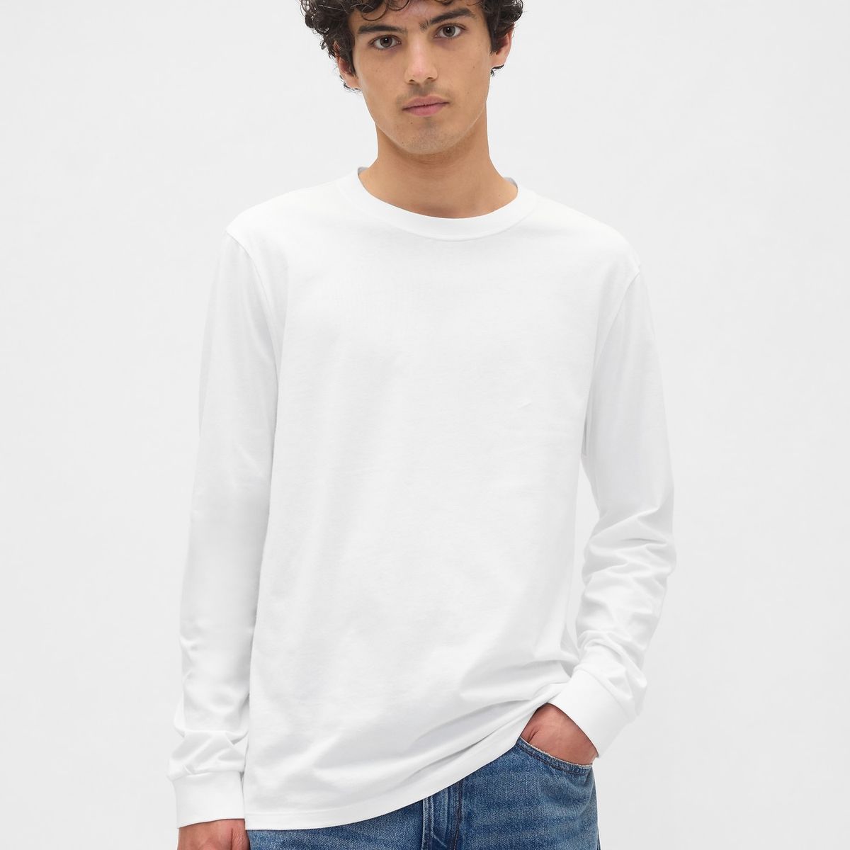 GAP - Polera Hombre Gap Manga Larga Crew Blanco