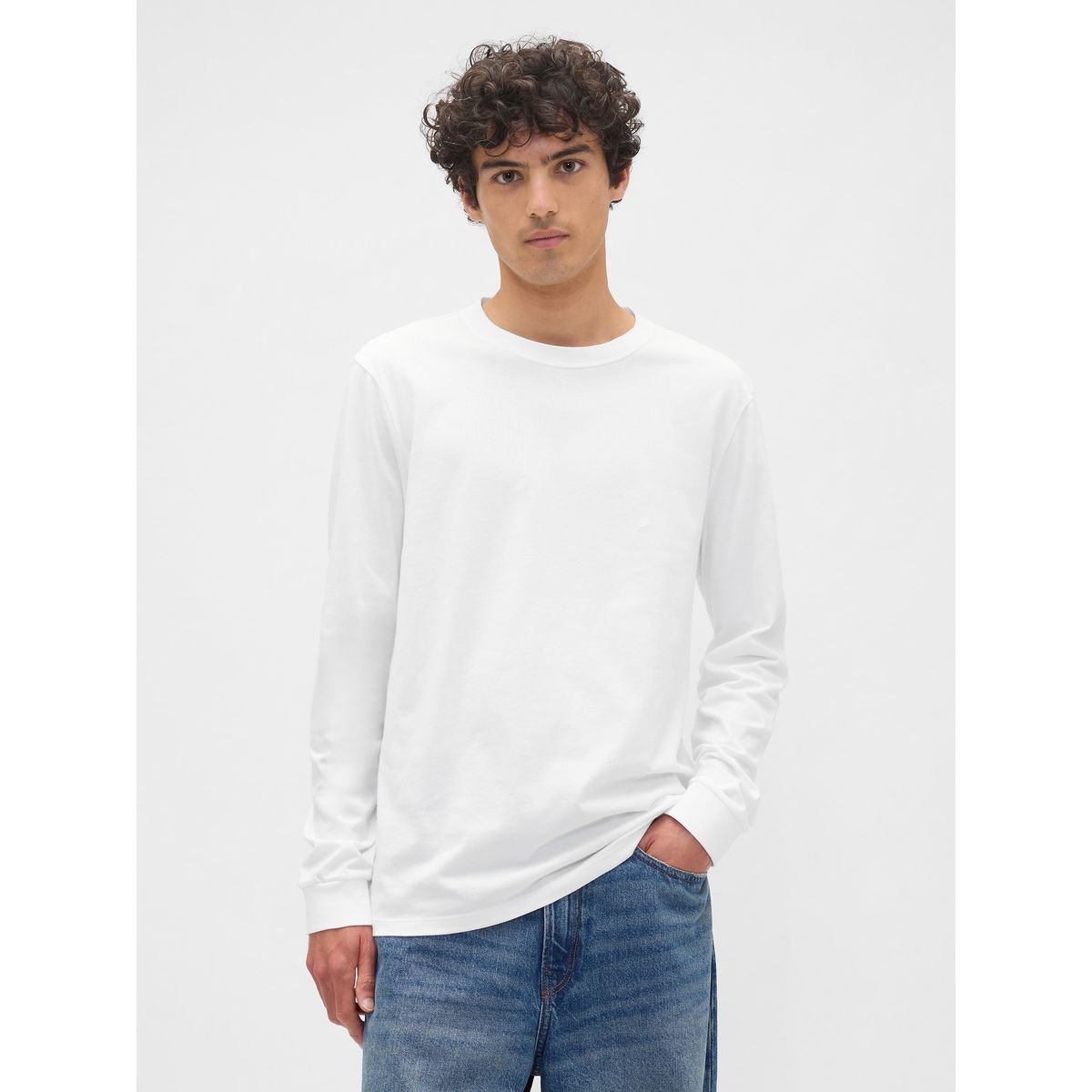 GAP - Polera Hombre Gap Manga Larga Crew Blanco
