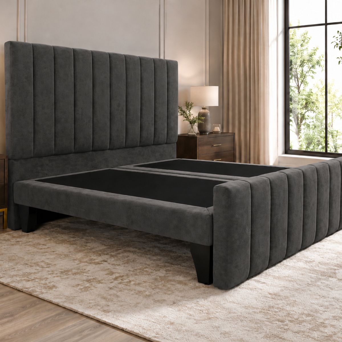 GENERICO - Cama 2 Plazas Turín Gris Grafito con Doble Respaldo – Diseño Moderno y Máximo Confort