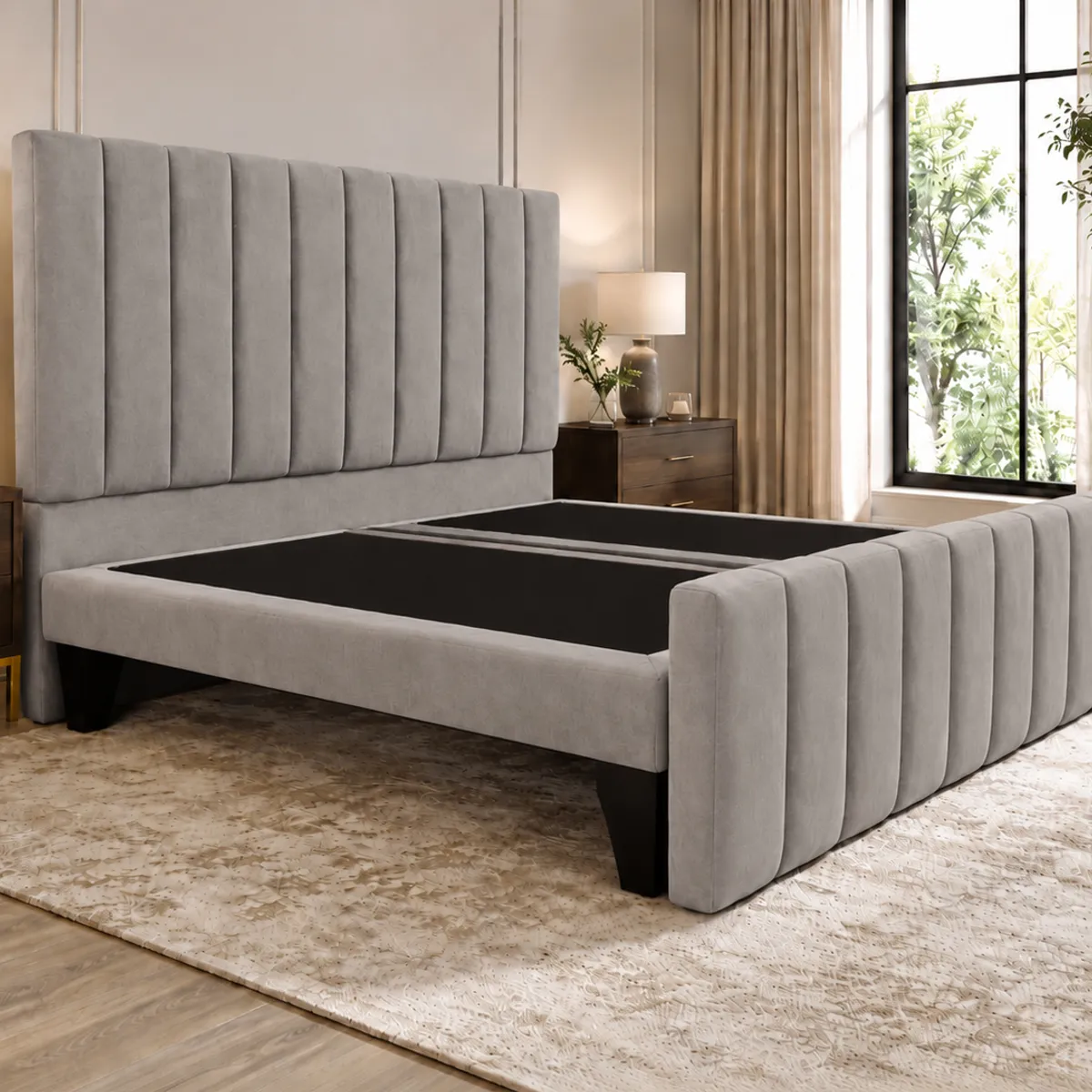 GENERICO - Cama 2 Plazas Turín Gris Claro con Doble Respaldo – Diseño Moderno y Máximo Confort