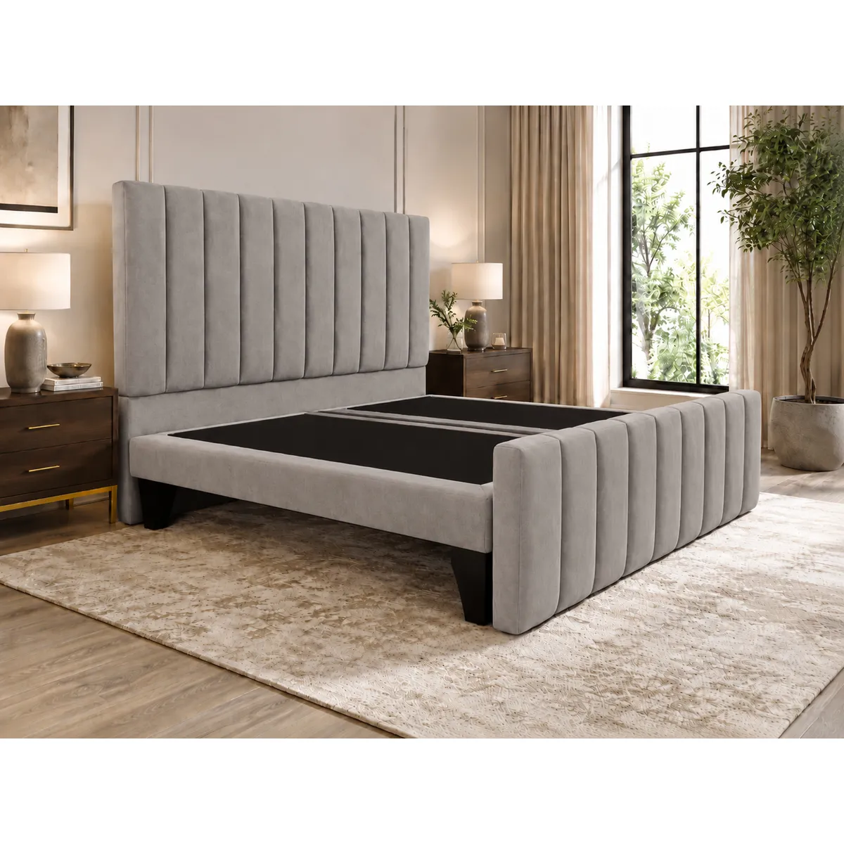 GENERICO - Cama 2 Plazas Turín Gris Claro con Doble Respaldo – Diseño Moderno y Máximo Confort
