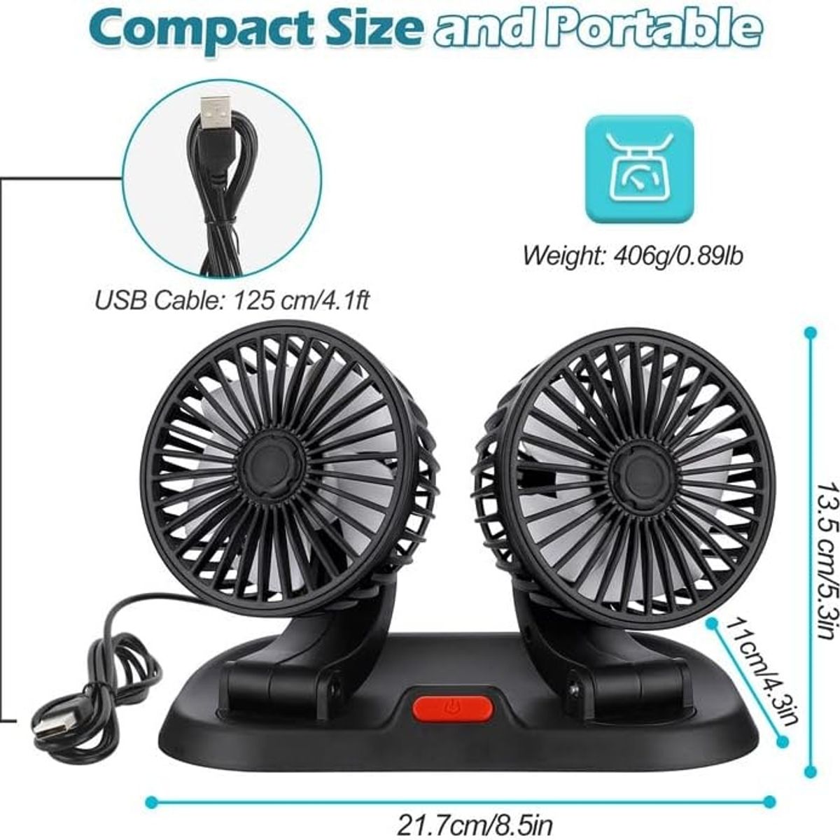 GENERICO - Ventilador Doble de Auto Eléctrico Portátil para Tablero de Vehículos