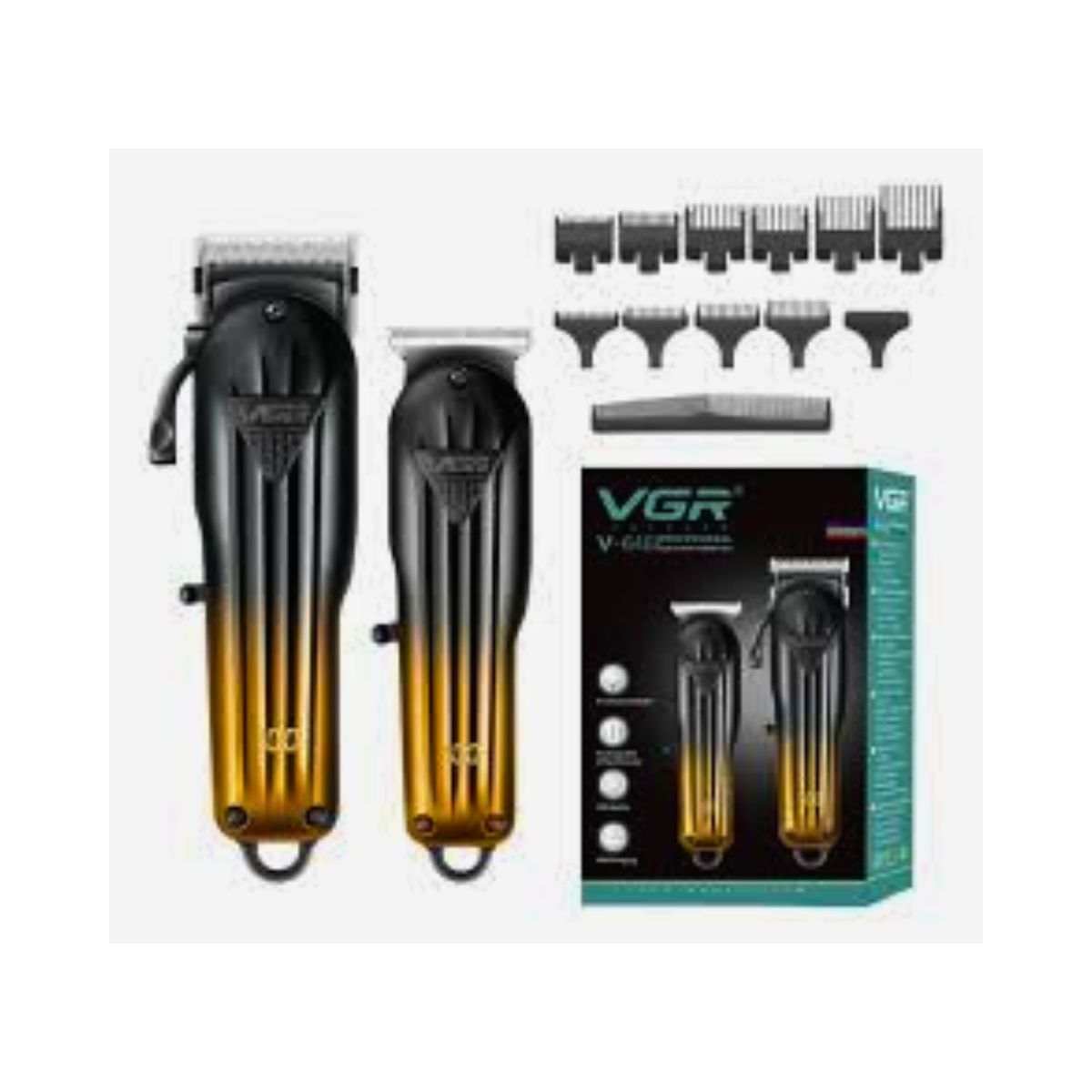 VGR - Kit Máquina Barbería Clipper Trimmer VGR V-646 Dorado