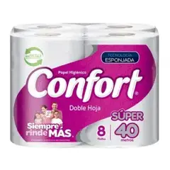 CONFORT - Papel 40 Metros Doble X 8 Rollos