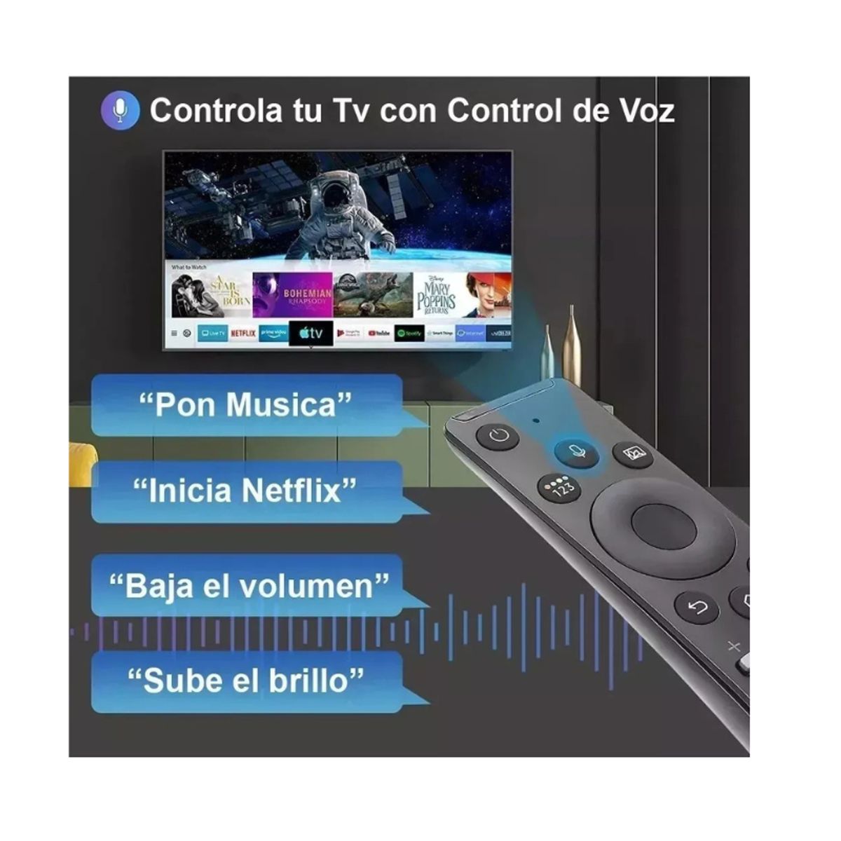 GENERICO - Control Remoto Para Samsung Smart Tv 4k Curve Con Voz Negro