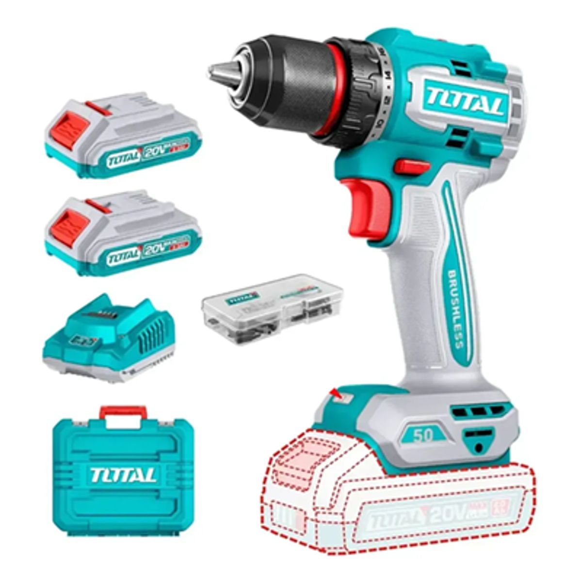 Taladro Atornillador 20v 50nm 2bat+ Carg Total Tdli205062, marca TOTAL TOOLS - Foto Principal