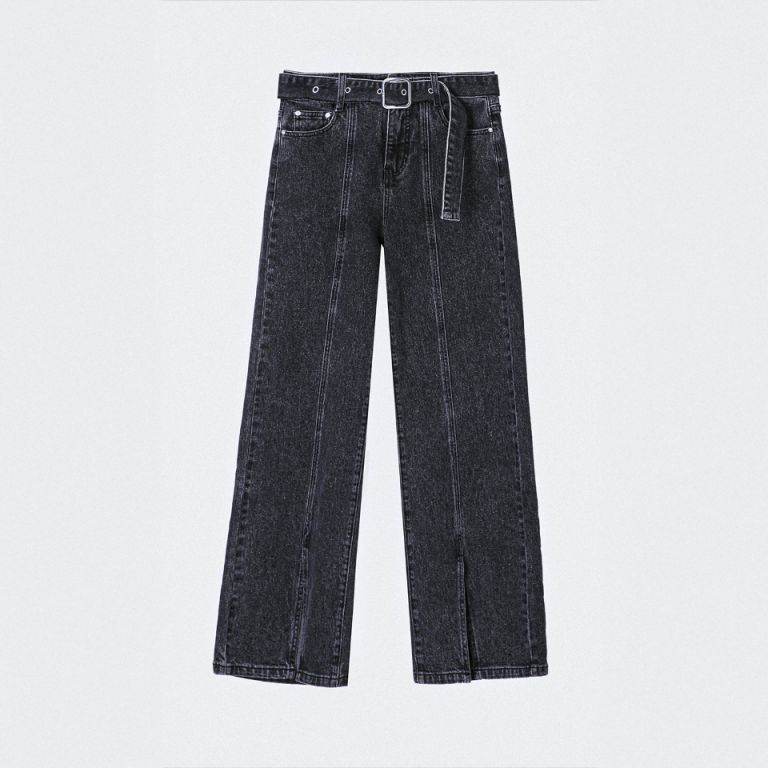 Pantalon abertura cinturon Negro Mujer Negro 34