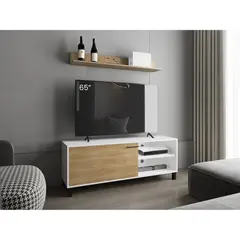 TUHOME - Rack Tv65 Con Repisa Superior 1 Puerta Bryce Blanco Y Fresno