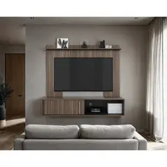 TUHOME - Panel Tv60 Bigaf 1 Puerta Corrediza Avellana Y Wengue 145,6x160,0x38,0 Cm