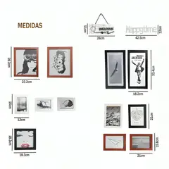 GENERICO - Set Marcos Foto Decorativo Pared 12 Pzs, 2 letreros, 1 vinilo
