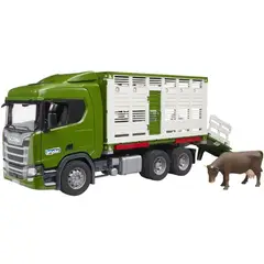 BRUDER - CAMION SCANIA 560R B 6x4 TRANSPORTE GANADO CON VACA 1.16