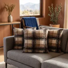 ARMONIA - Pack 3 Fundas de Cojín Decorativas 45x45 cm Estilo Cuadrillé Marrón 743