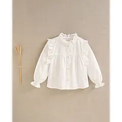 DADATI - Blusa manga larga de niña en blanco con puntilla