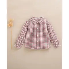 DADATI - Camisa de bebé niño de cuadros granate