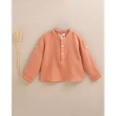 DADATI - Camisa de bebé niño de muselina naranja de cuello mao