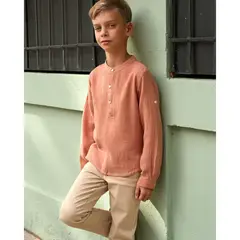 DADATI - Camisa de niño de muselina en naranja con cuello mao