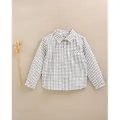 DADATI - Camisa de niño de cuadros vichy gris y blanco