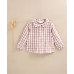 DADATI - Camisa de bebé niño de cuadros con cuello redondo