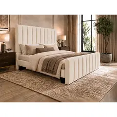 GENERICO - Cama King Capitone Crudo con Doble Respaldo Con Colchon Mery Desing Diseño Moderno y Máximo Confort