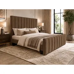 GENERICO - Cama King Capitone Cafe con Doble Respaldo Con Colchon Mery Desing Diseño Moderno y Máximo Confort