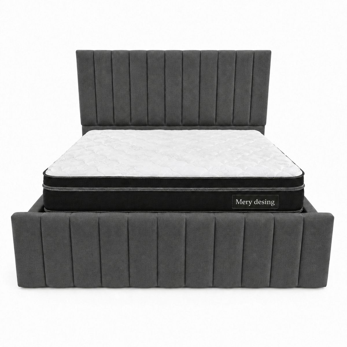 GENERICO - Cama King Capitone Gris Grafito con Doble Respaldo Con Colchon Mery Desing  Diseño Moderno y Máximo Confort