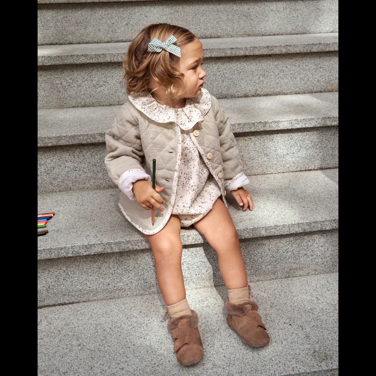 DADATI - Chaqueta de bebé niña acolchada en verde con bolsillos