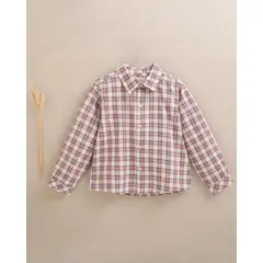 DADATI - Camisa de niño de cuadros en beige, morado y teja