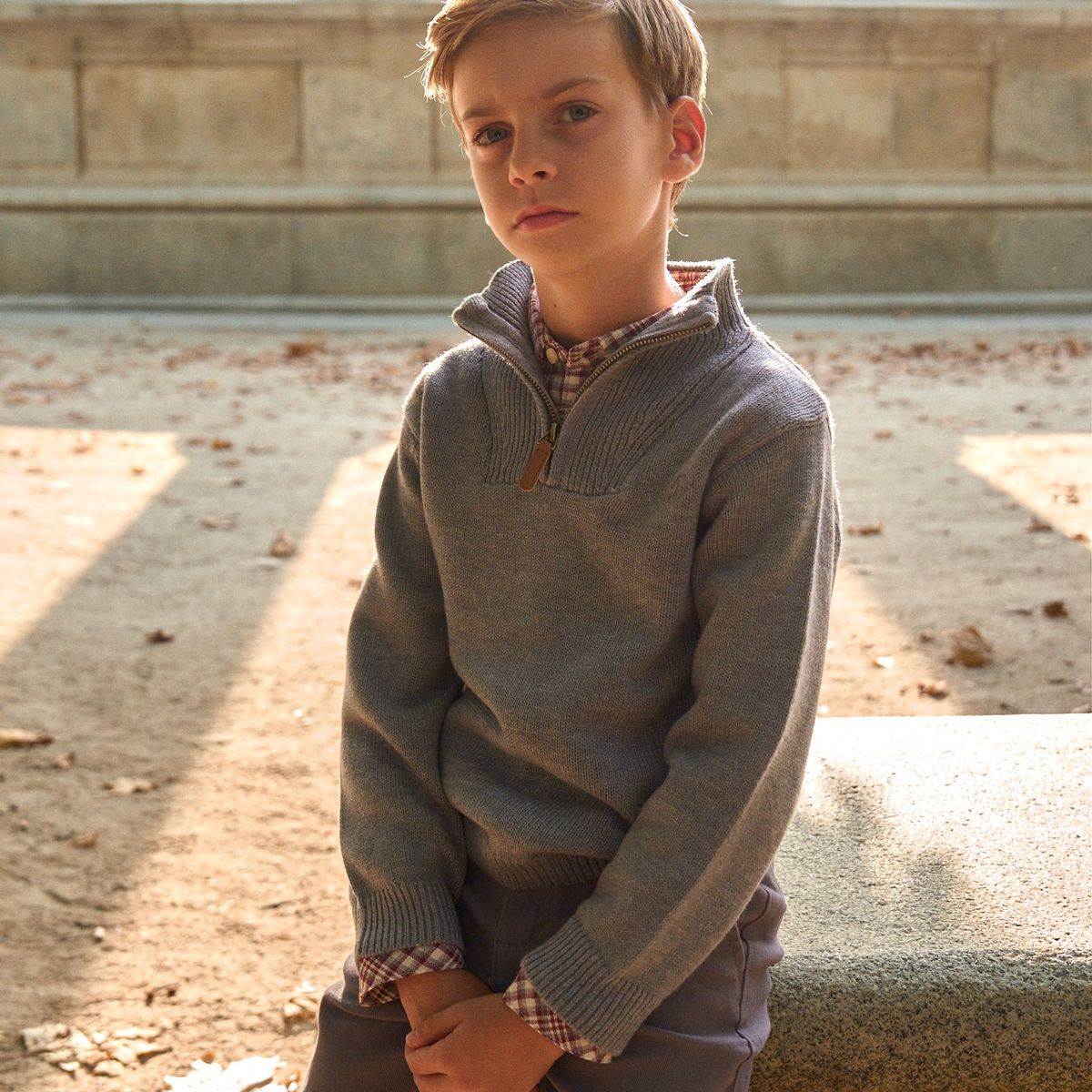 DADATI - Chaleco tipo Jersey de niño gris de punto y cuello alto