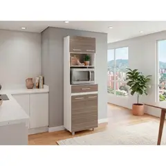 TUHOME - Mueble Microondas Alto 4 Puertas 1 Cajón Luna Avellana Y Blanco 201,0x62,0x40,8 Cm