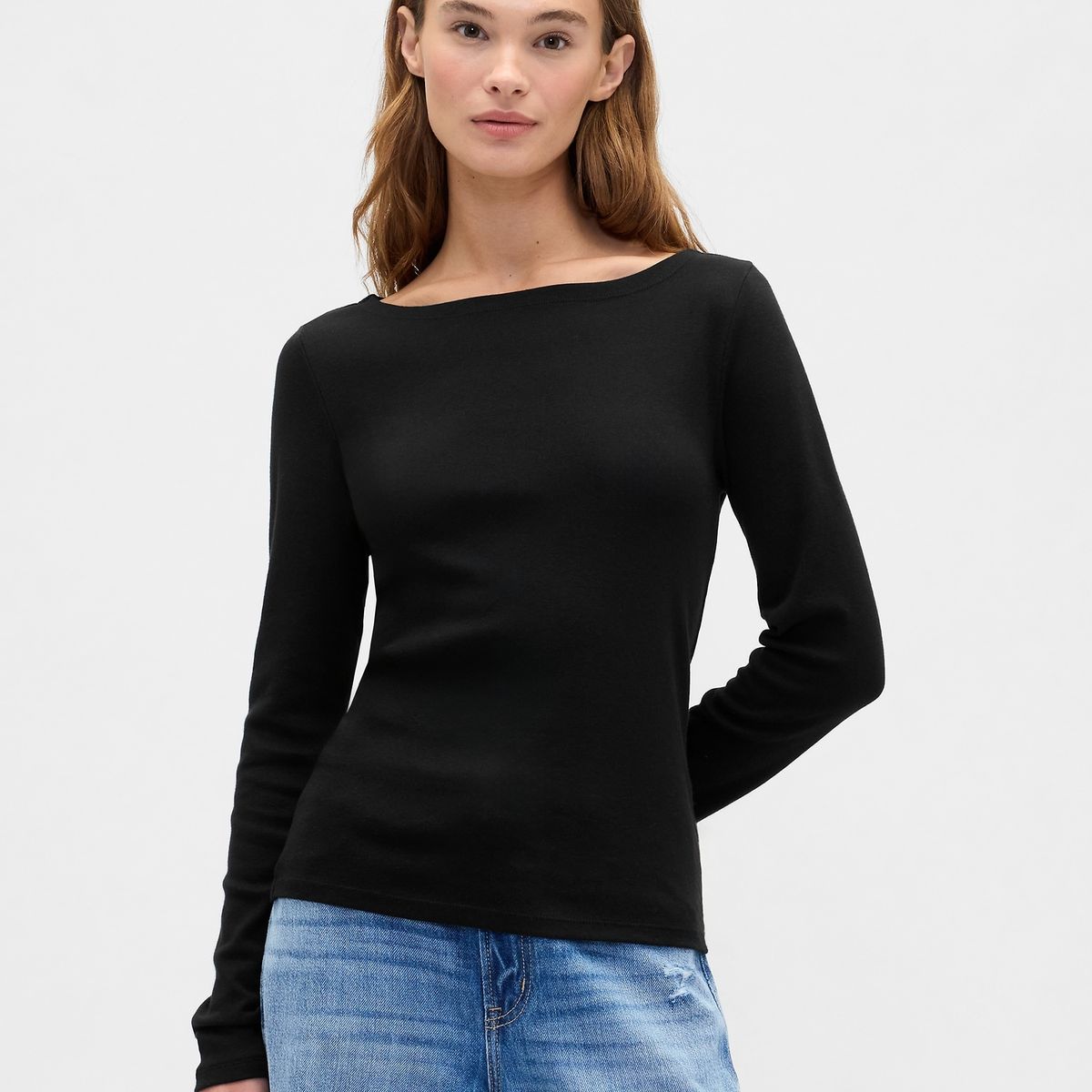 GAP - Polera Mujer Gap Manga Larga Boatneck Negro