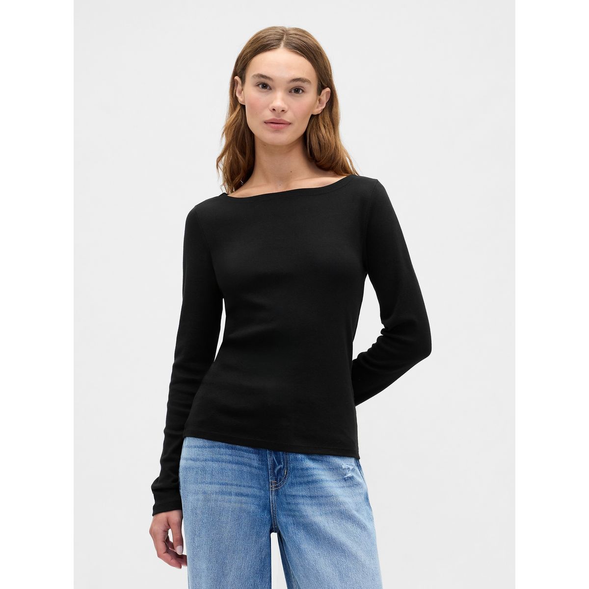 GAP - Polera Mujer Gap Manga Larga Boatneck Negro