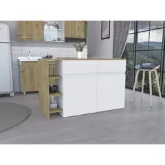 TUHOME - Isla De Cocina 2 Puertas 2 Cajones Bari Blanco Y Macadamia 90,0x140,0x70,4 Cm