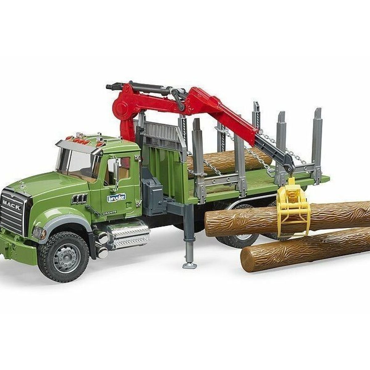 BRUDER - CAMION MACK GRANITE 6x4 FORESTAL CON GRUA Y PINZA 1.16