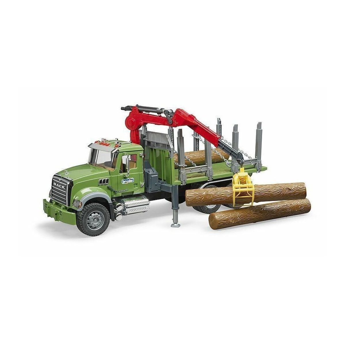 BRUDER - CAMION MACK GRANITE 6x4 FORESTAL CON GRUA Y PINZA 1.16