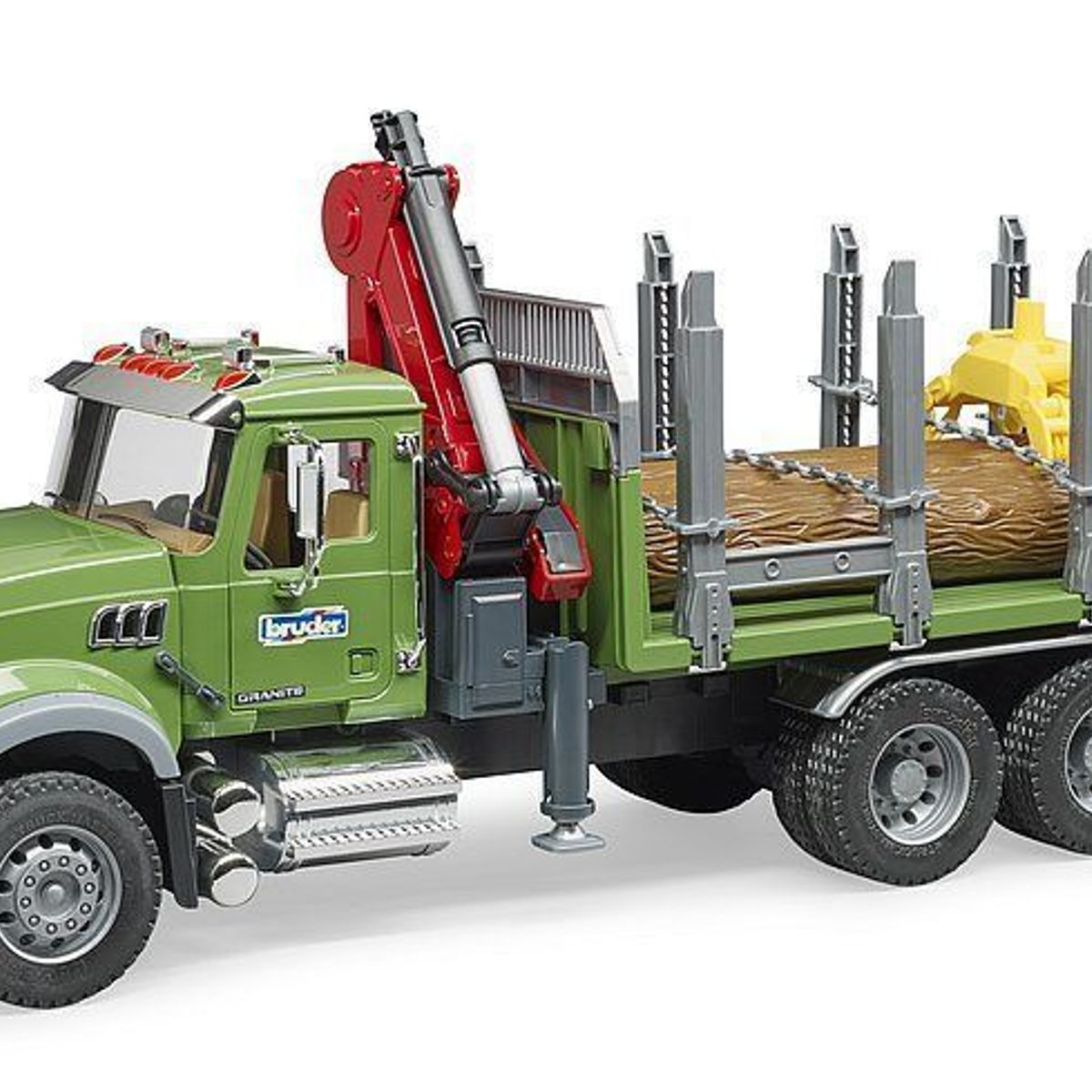 BRUDER - CAMION MACK GRANITE 6x4 FORESTAL CON GRUA Y PINZA 1.16