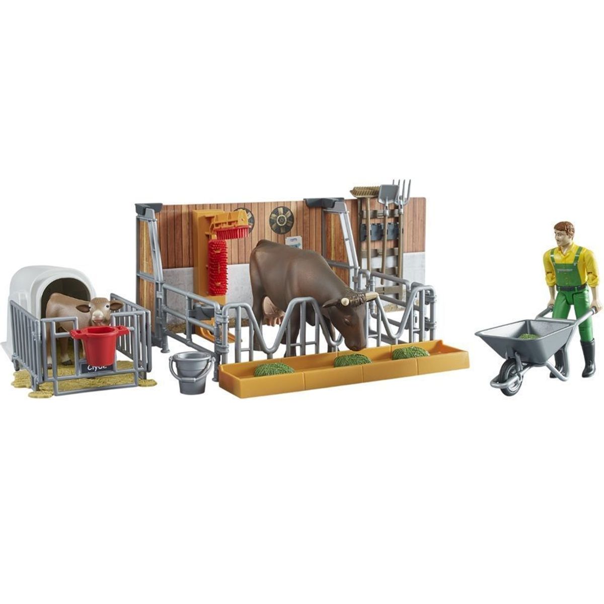 BRUDER - ESTABLO BWORLD COMPLETO CON GRANJERO Y ANIMALES 1.16