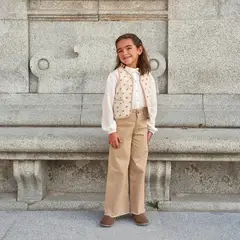 DADATI - Pantalón de niña largo tipo palazzo beige