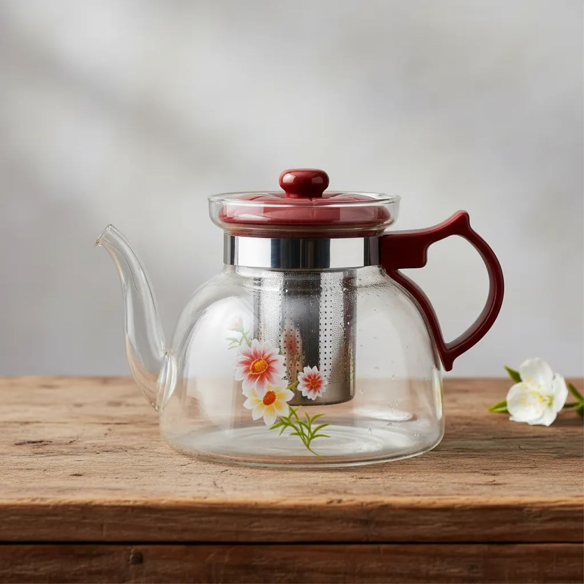 GENERICO - Tetera De Vidrio Con Infusor Floral 1100ml