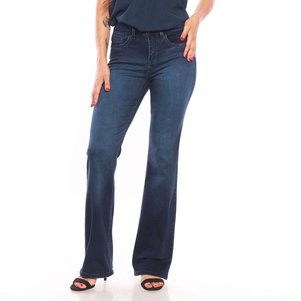 WADOS - JEANS MUJER BASICO RECTO TIRO MEDIO  PRETINA BOLSILLO TAPETA FALSA