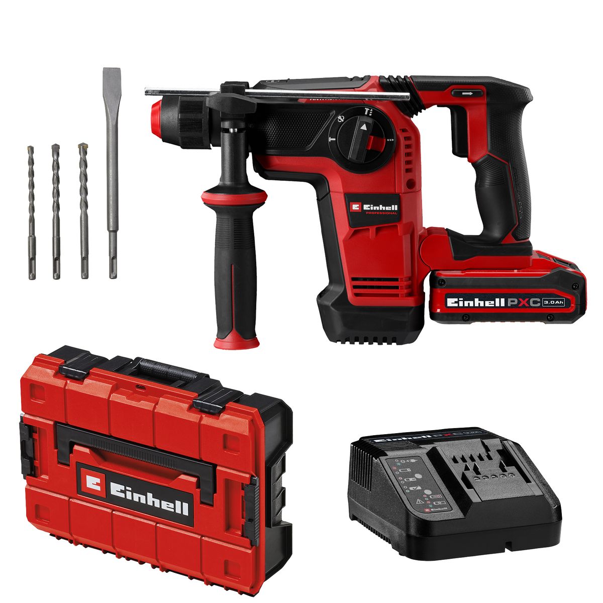 EINHELL - KIT ROTOMARTILLO INALÁMBRICO 18V 1200 RPM BRUSHLESS + MALETIN E- CASE S + BATERIA + CARGADOR