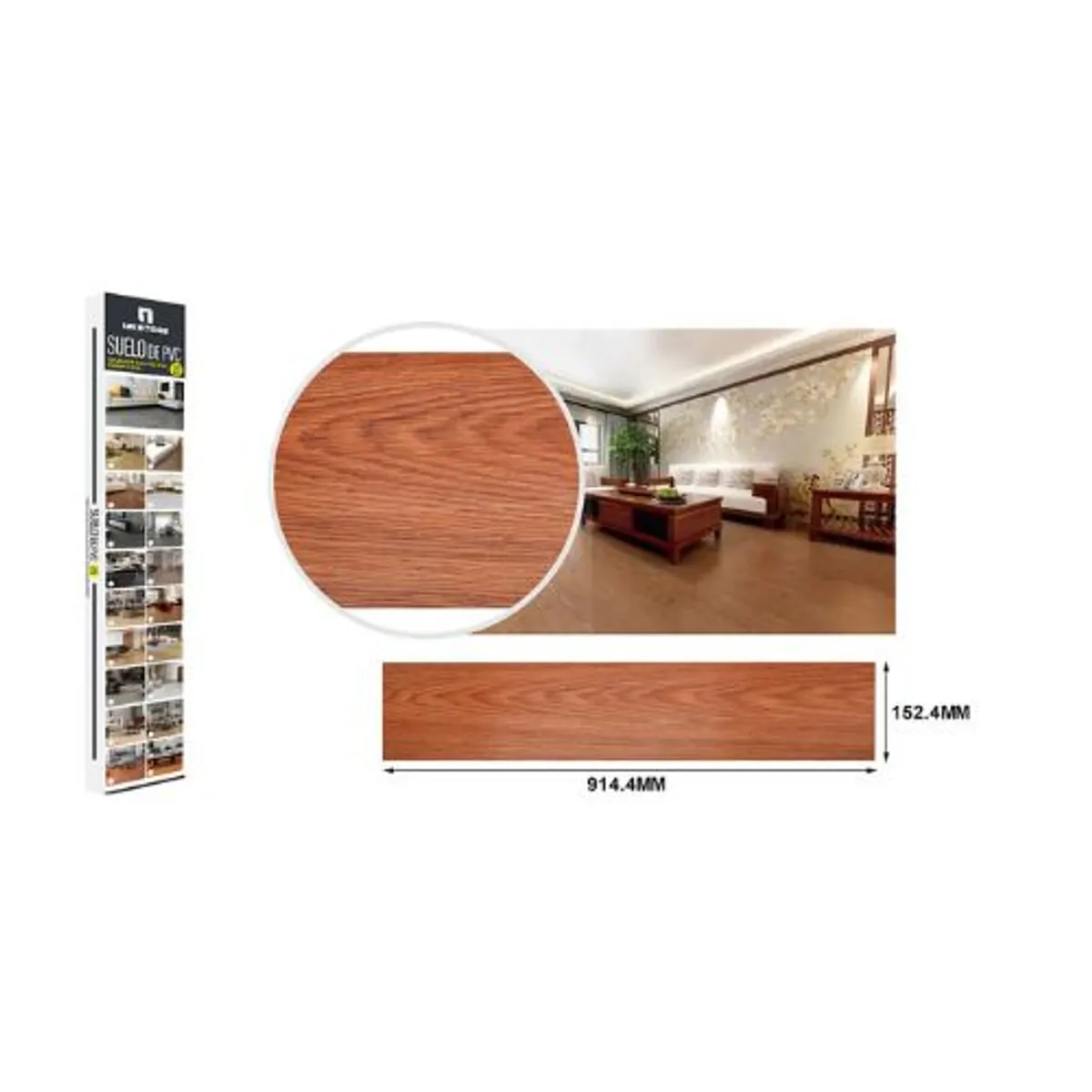 GENERICO - LAMINA DE SUELO PVC ADHESIVO 914,4 X 152,4MM 1UNID CAFE ROJIZO