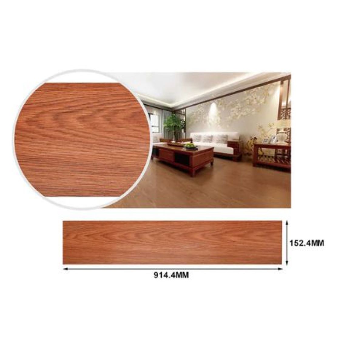 GENERICO - LAMINA DE SUELO PVC ADHESIVO 914,4 X 152,4MM 1UNID CAFE ROJIZO