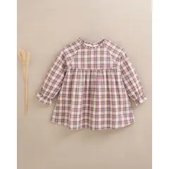 DADATI - Vestido de bebé niña de cuadros en beige, morado y teja