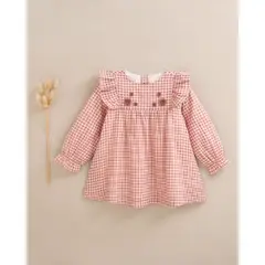 DADATI - Vestido de bebé niña de cuadros rosa y flores bordadas