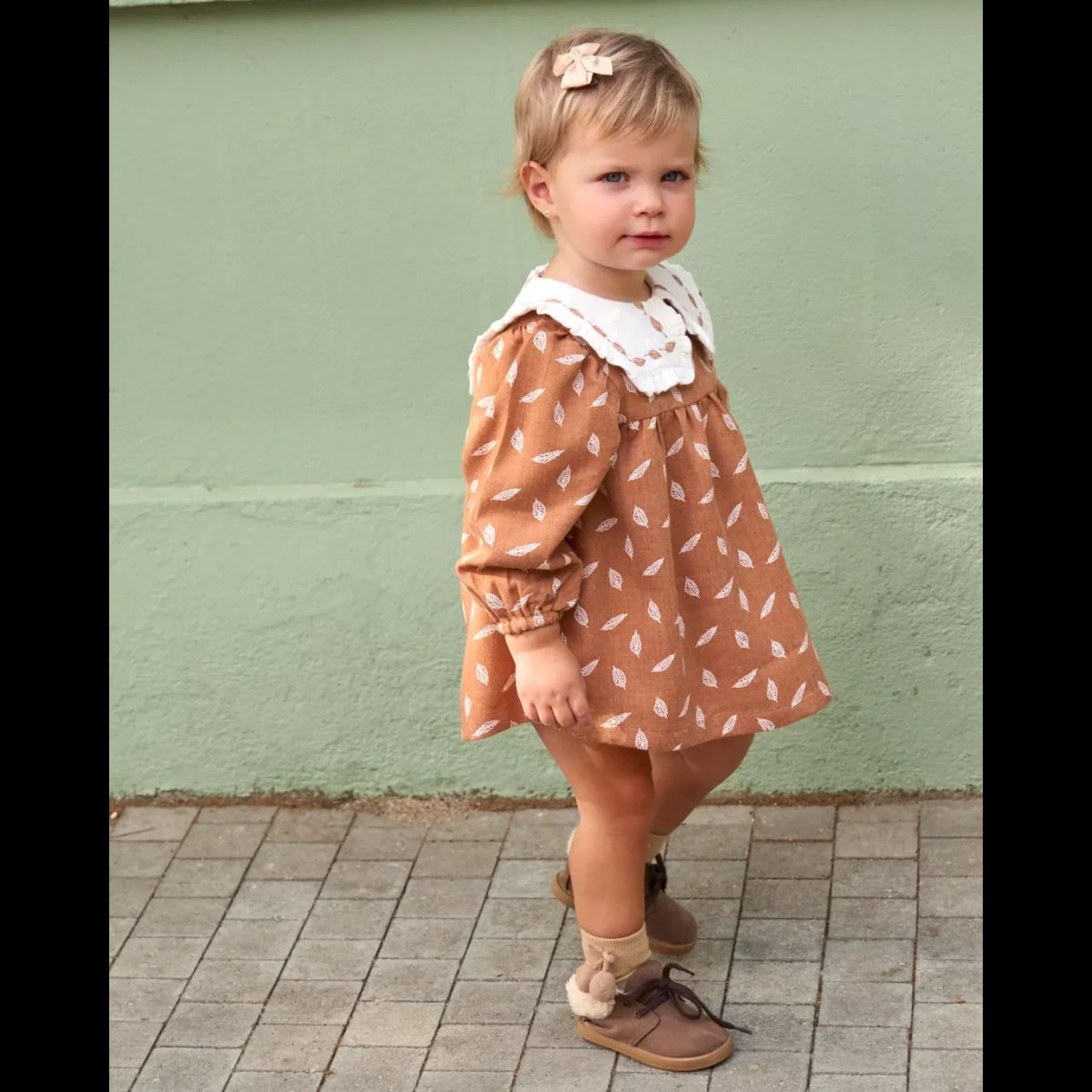 DADATI - Vestido de bebé niña naranja con estampado de hojas