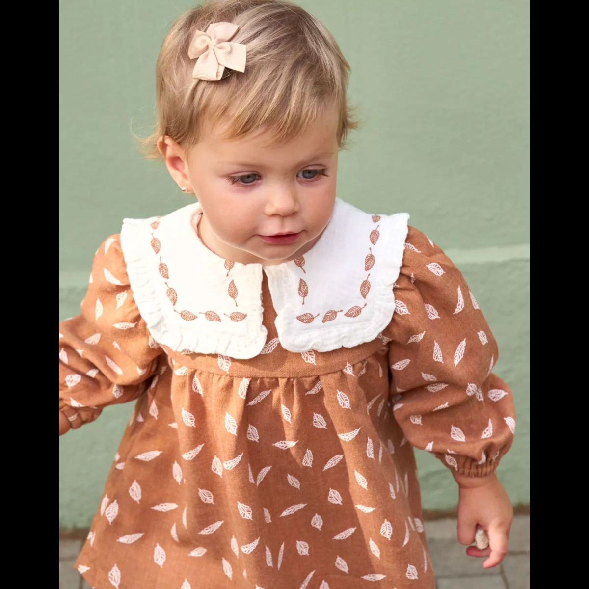 DADATI - Vestido de bebé niña naranja con estampado de hojas