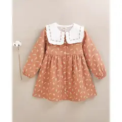 DADATI - Vestido de niña naranja con estampado de hojas