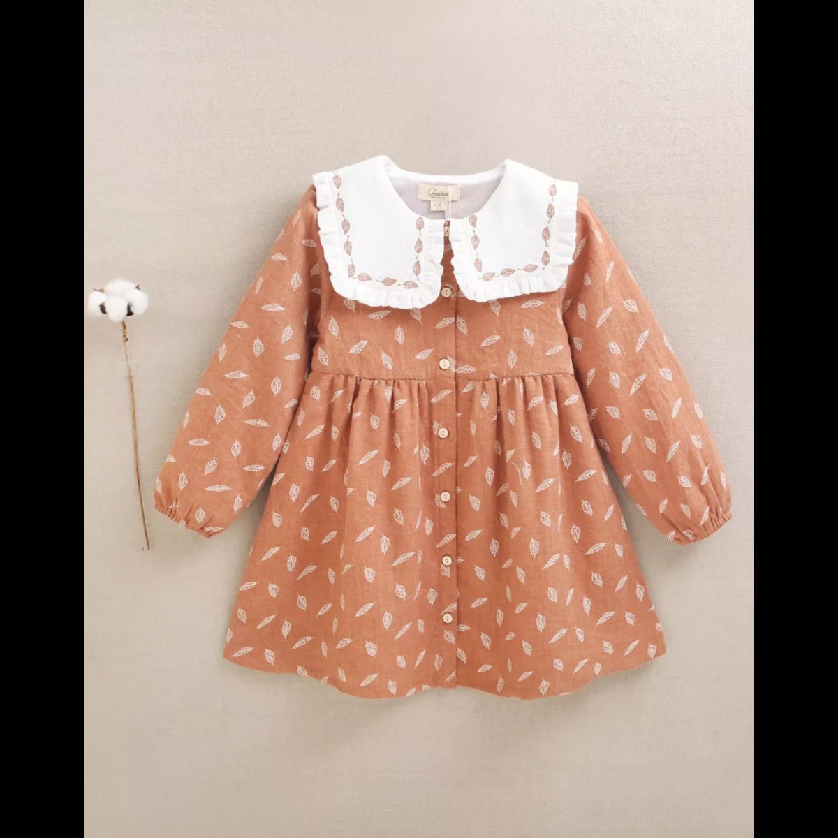 DADATI - Vestido de niña naranja con estampado de hojas